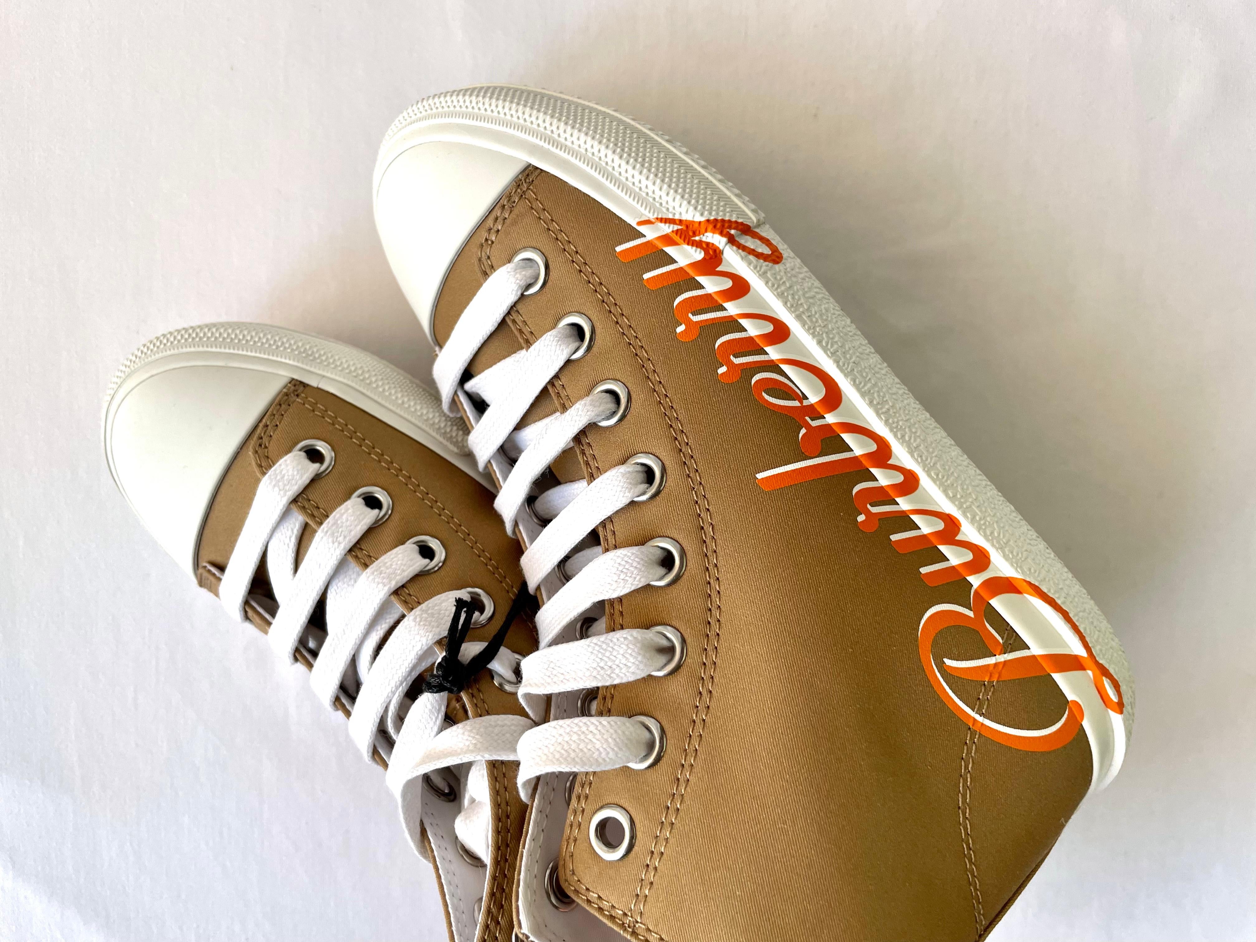 Burberry Orange High Cute Shoes with White Brand Name Logo