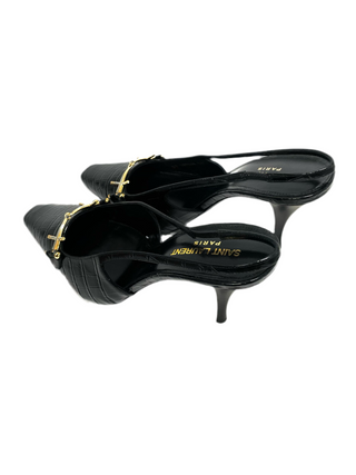 YSL Black croco Optic Leather Slingback