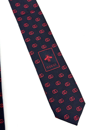 Gucci Navy with Red GG Print Silk Tie