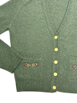Gucci Green 100% Cashmere Cardigan with Iconic Horsebit