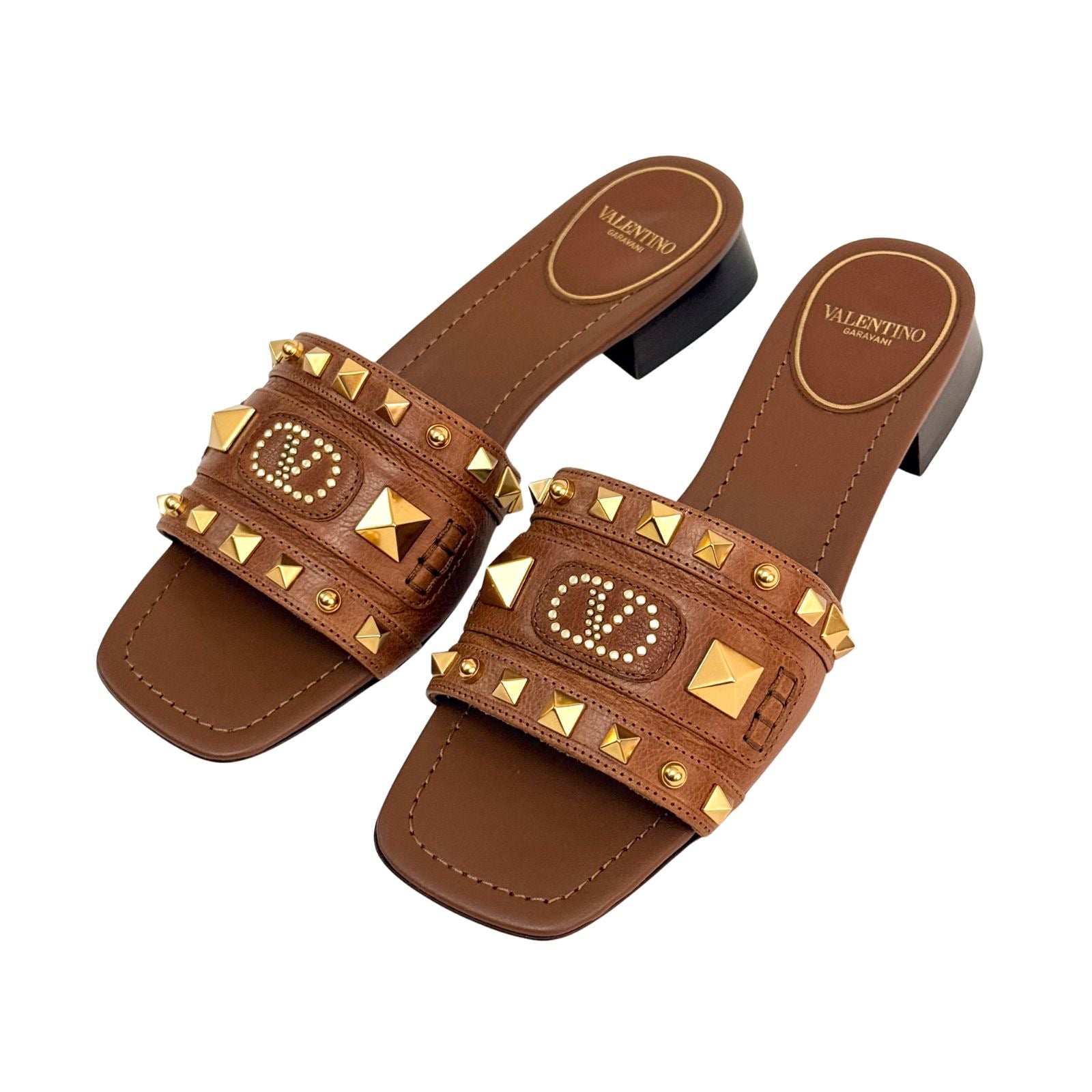Valentino Embellished Leather Sliders