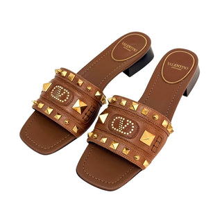 Valentino Embellished Leather Sliders