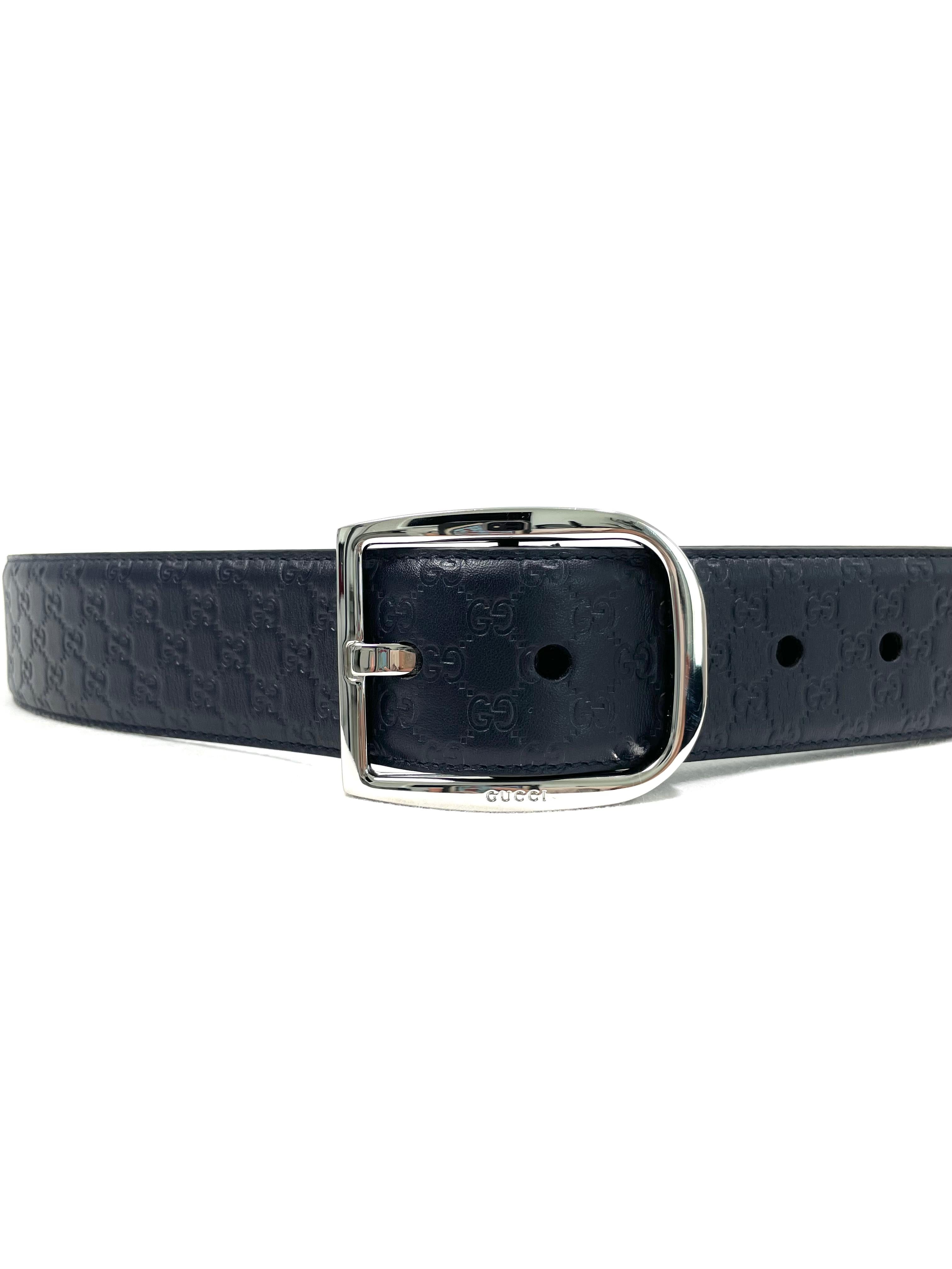 Gucci Leather Belt GG with Silver Buckle