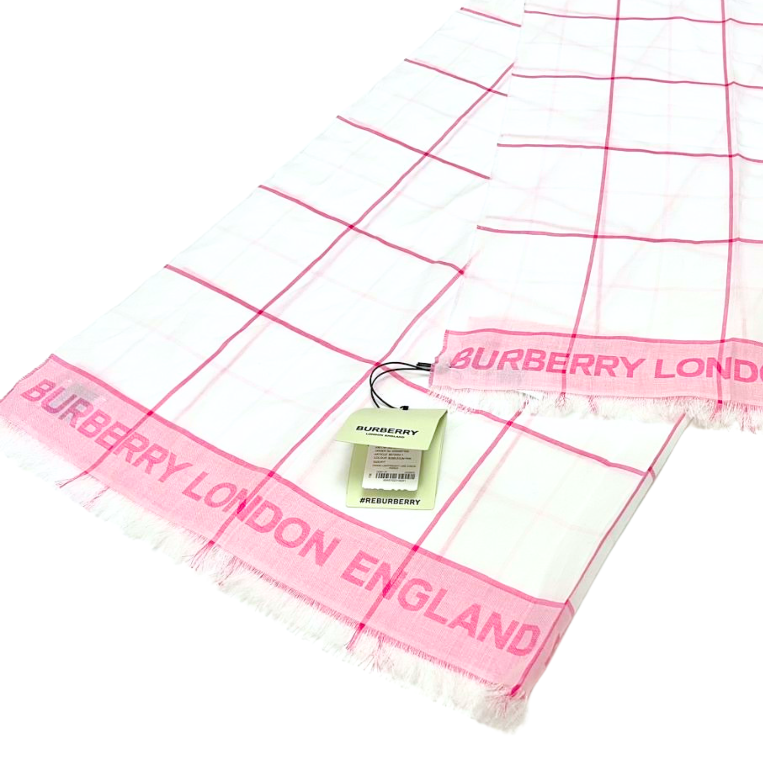 Burberry Pink White Classic Caro Patch Scarf