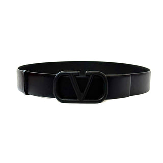 Valentino V Logo Signature Calfskin Belt Black