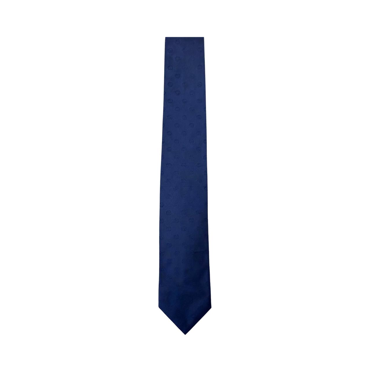 Gucci Navy With GG Print Silk Tie