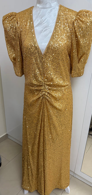 Rotate Sequin Maxi Slit Dress Gold