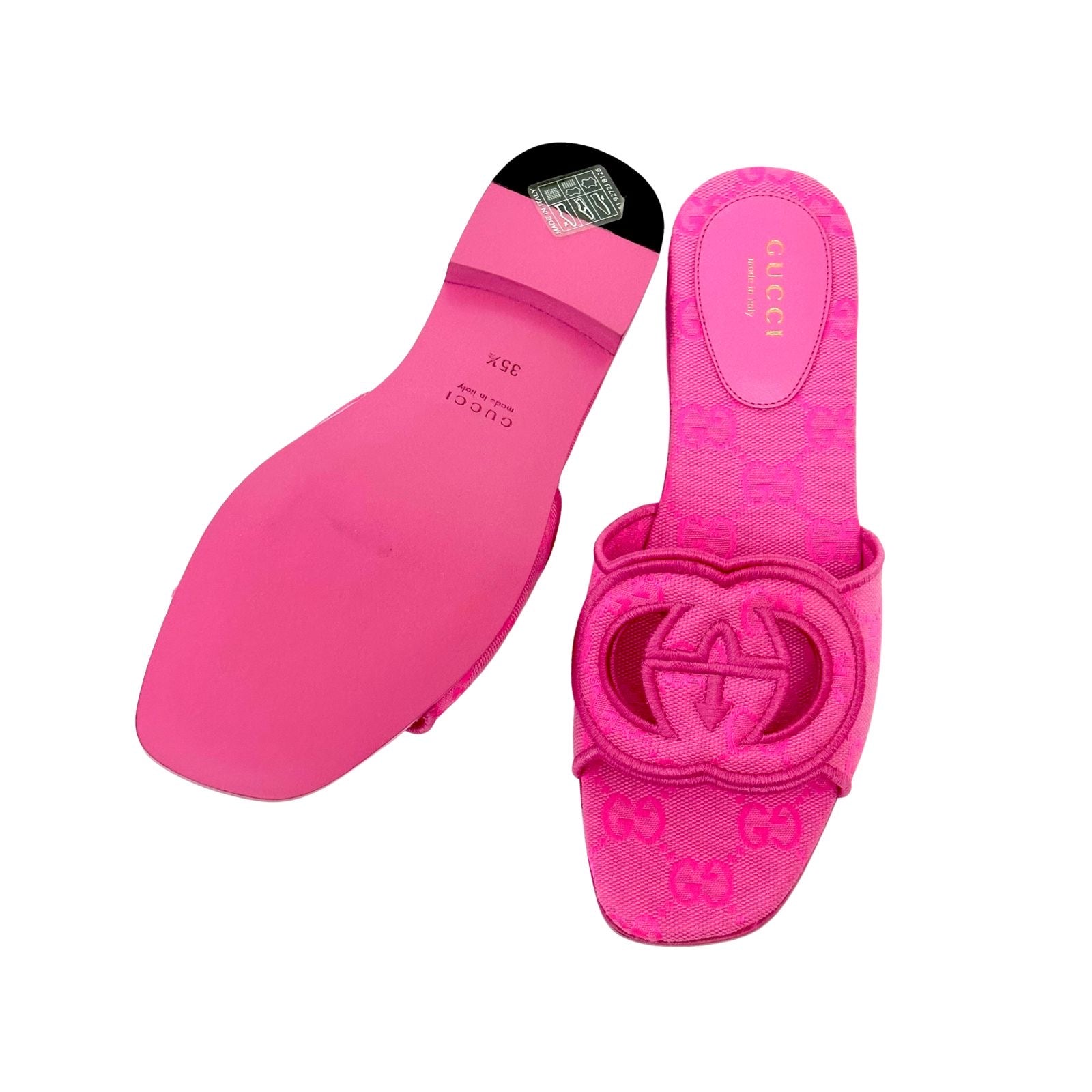 Gucci Pink Interlocking G Canvas Flat Slides