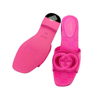 Gucci Pink Interlocking G Canvas Flat Slides