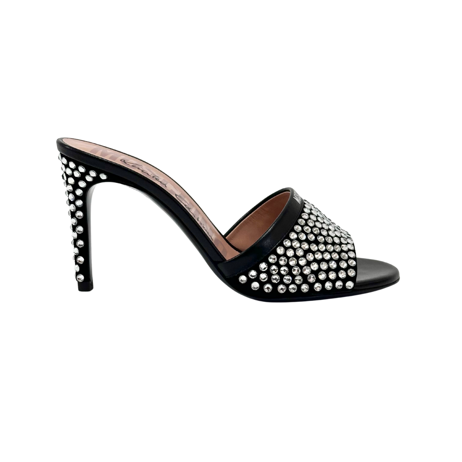 Moschino Limited Edition 85 Crystal Embellished Mules Black