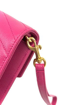 Saint Laurent Cassandre Matelasse Flap Pouch in Grain Leather Pink
