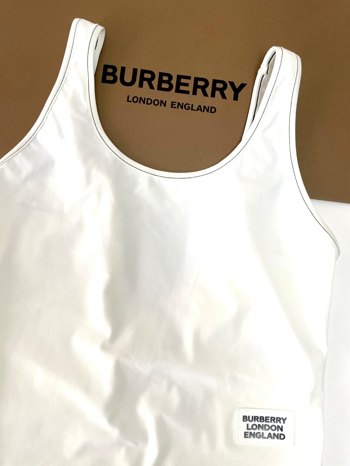 Burberry White Swimsuit with Brand Logo Patch