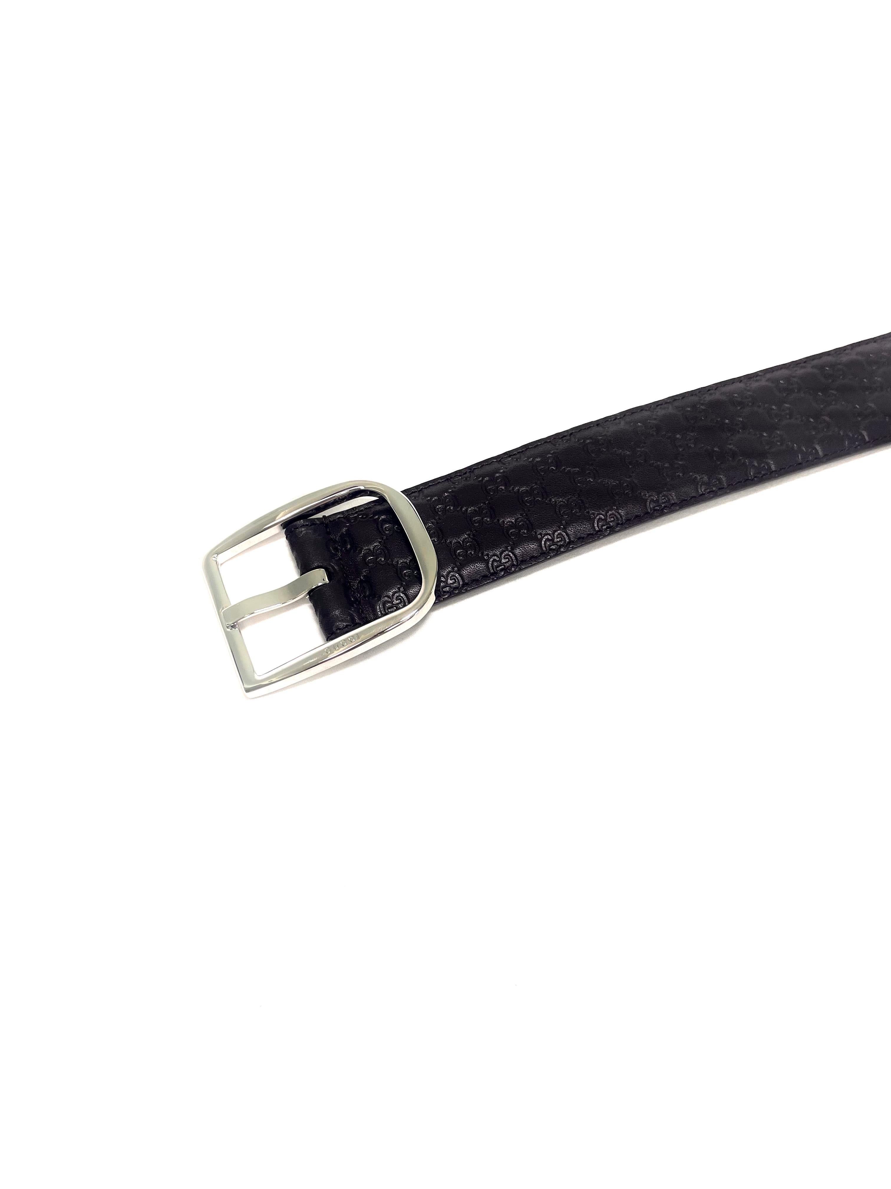 Gucci Leather Belt GG Embossed with Silver Buckle