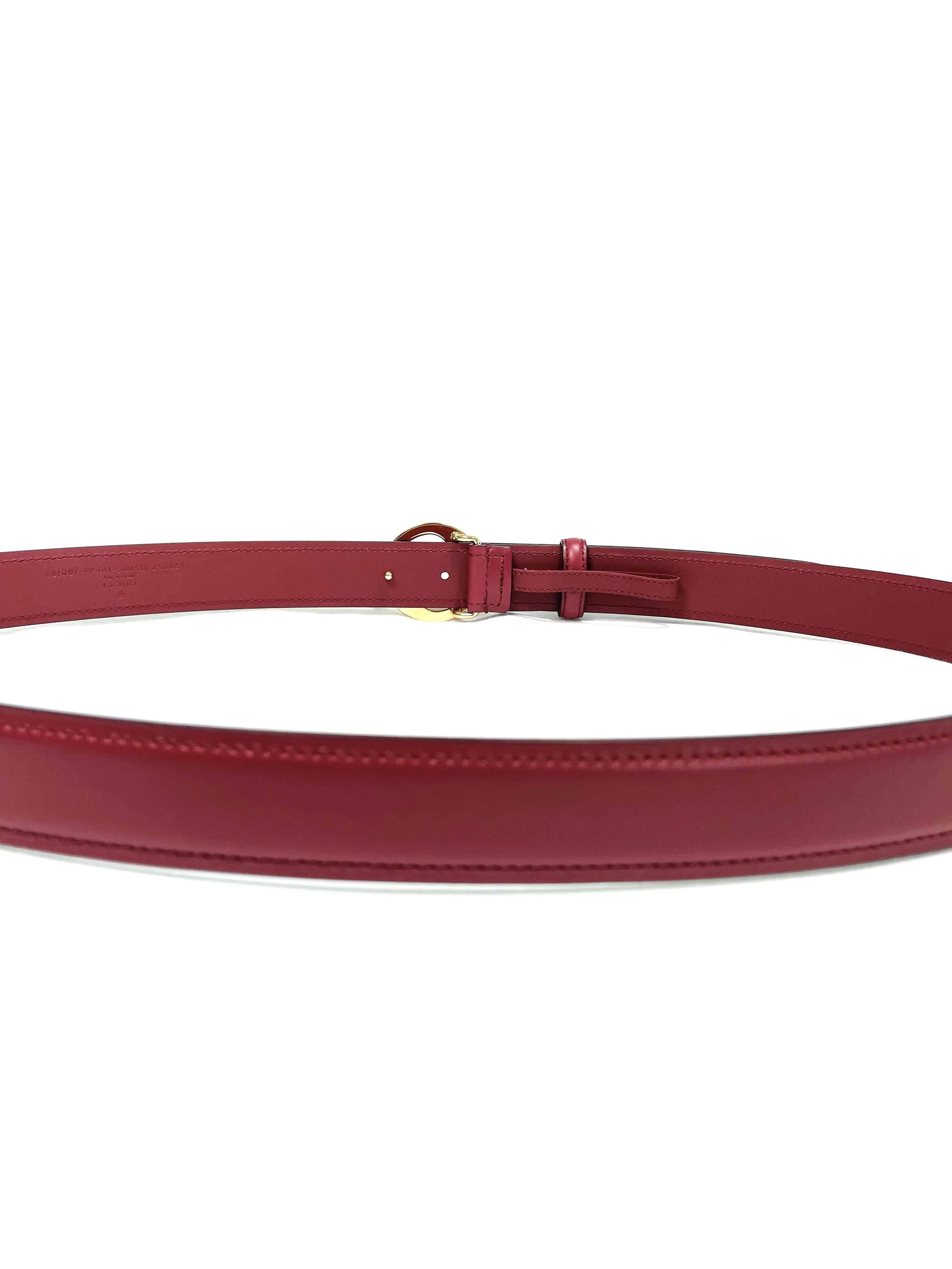Gucci Dark Red Gold Blondie Buckle Leather Belt
