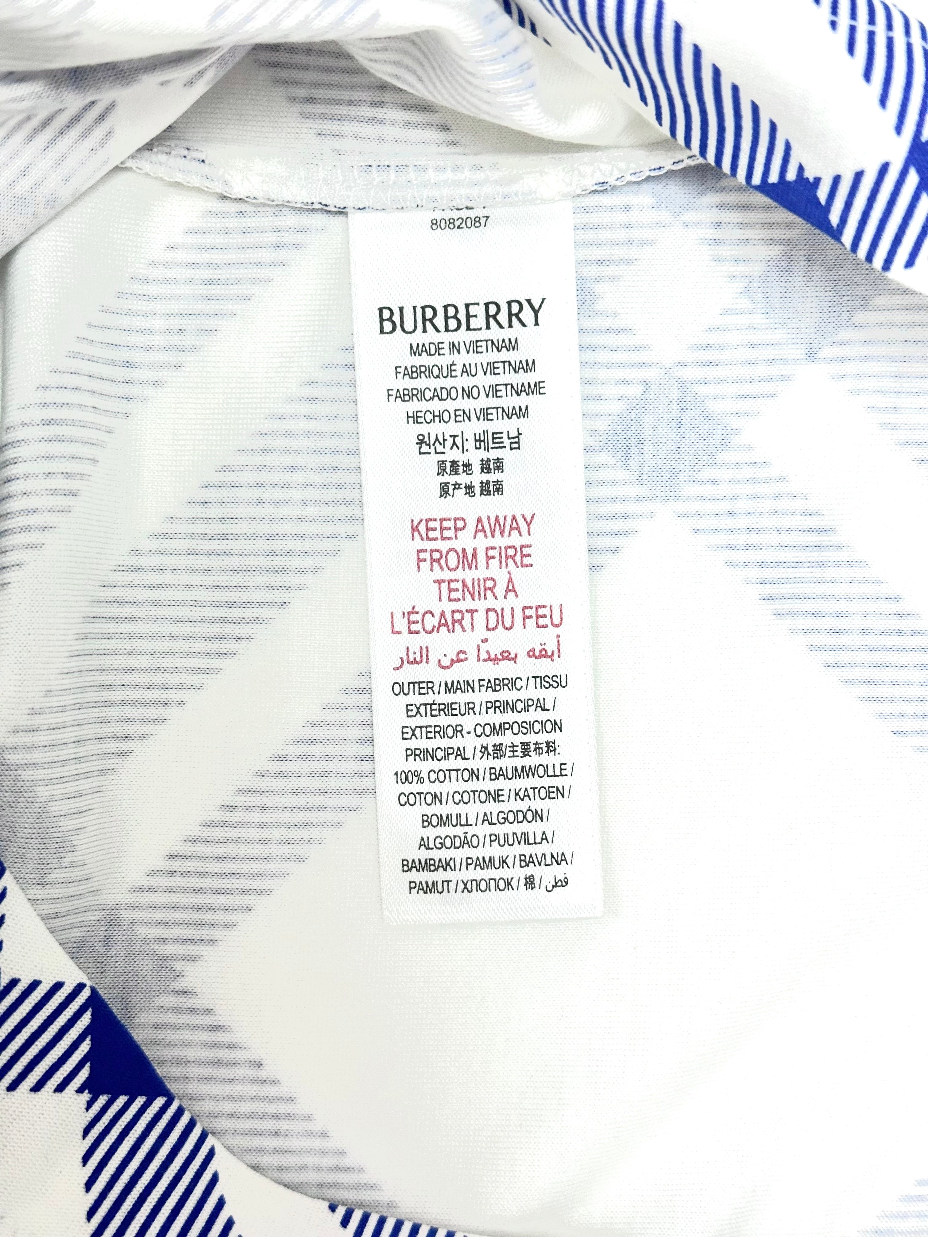 Burberry Blue White Caro Patch Long Sleeve Shirt