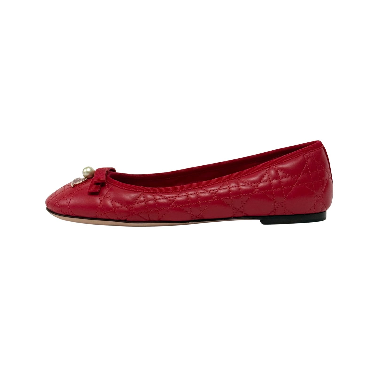 Christian Dior Red Cannage Quilted Leather Bow Ballet Flat