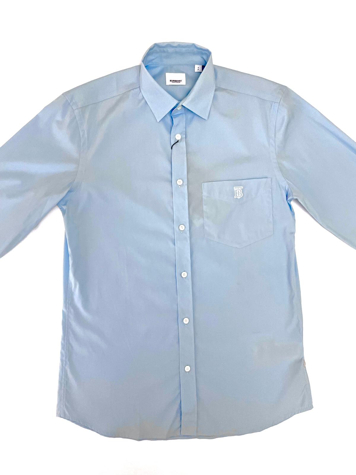 Burberry Light Blue Long Sleeve Button Shirt with Embroidered TB Logo