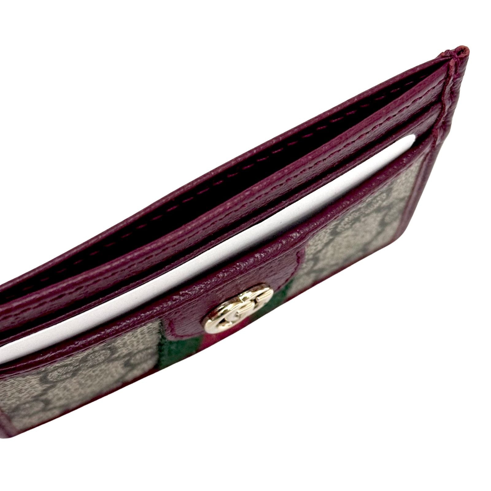 Gucci Beige Red Coated Canvas Card Holder