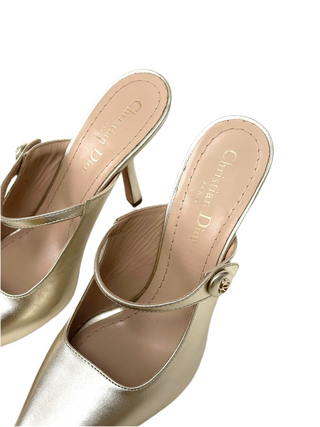 Dior Heeled Mule Gold Tone Metallic Lambskin