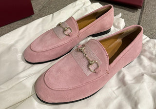 Gucci Pink Velvet Loafers Horsebite