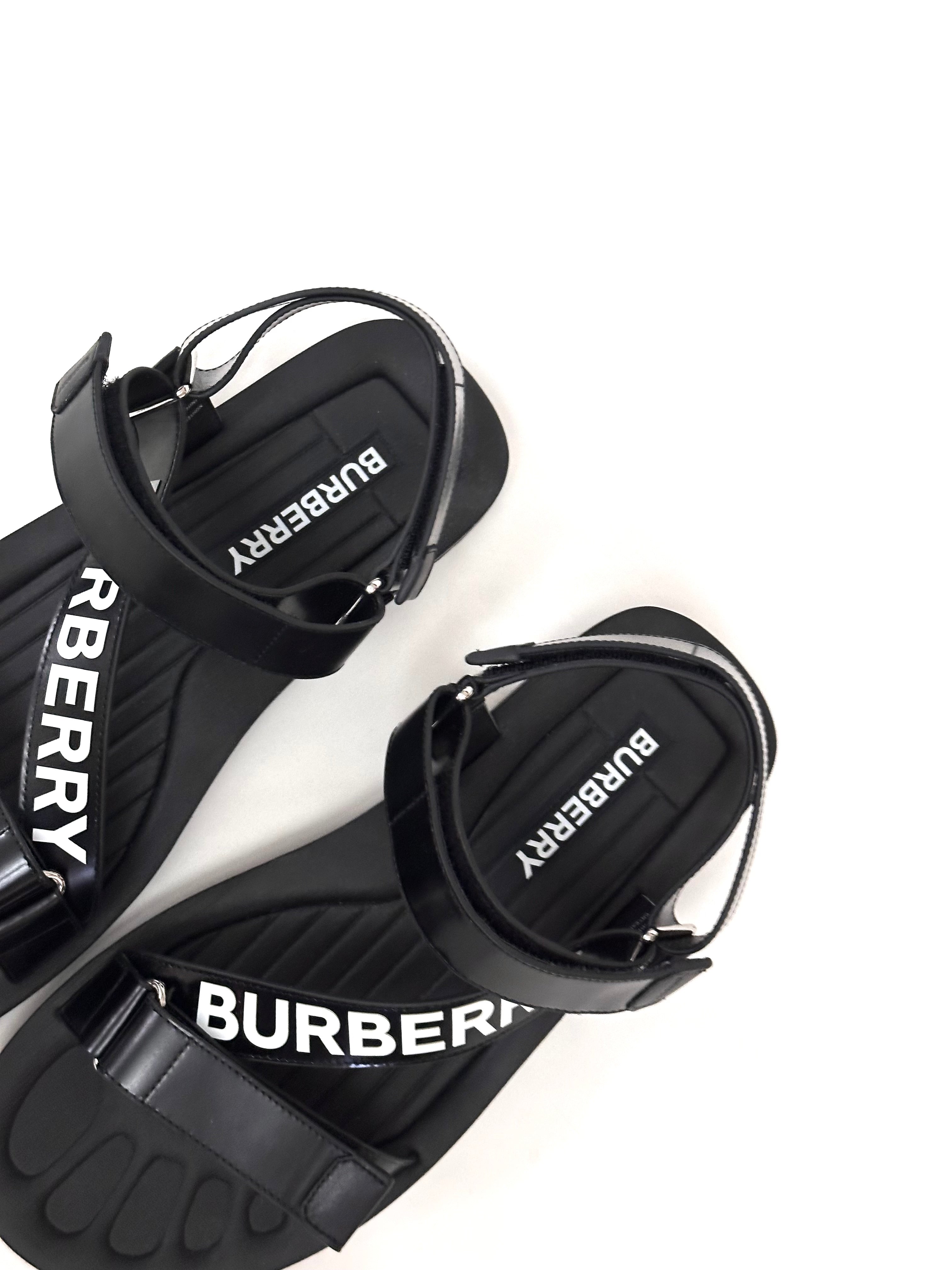 Burberry Logo Leather Sandals with Rubber Sole
