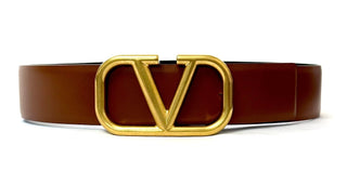 Valentino Reversible V Logo Belt in Glossy Calfskin Black/ Brown