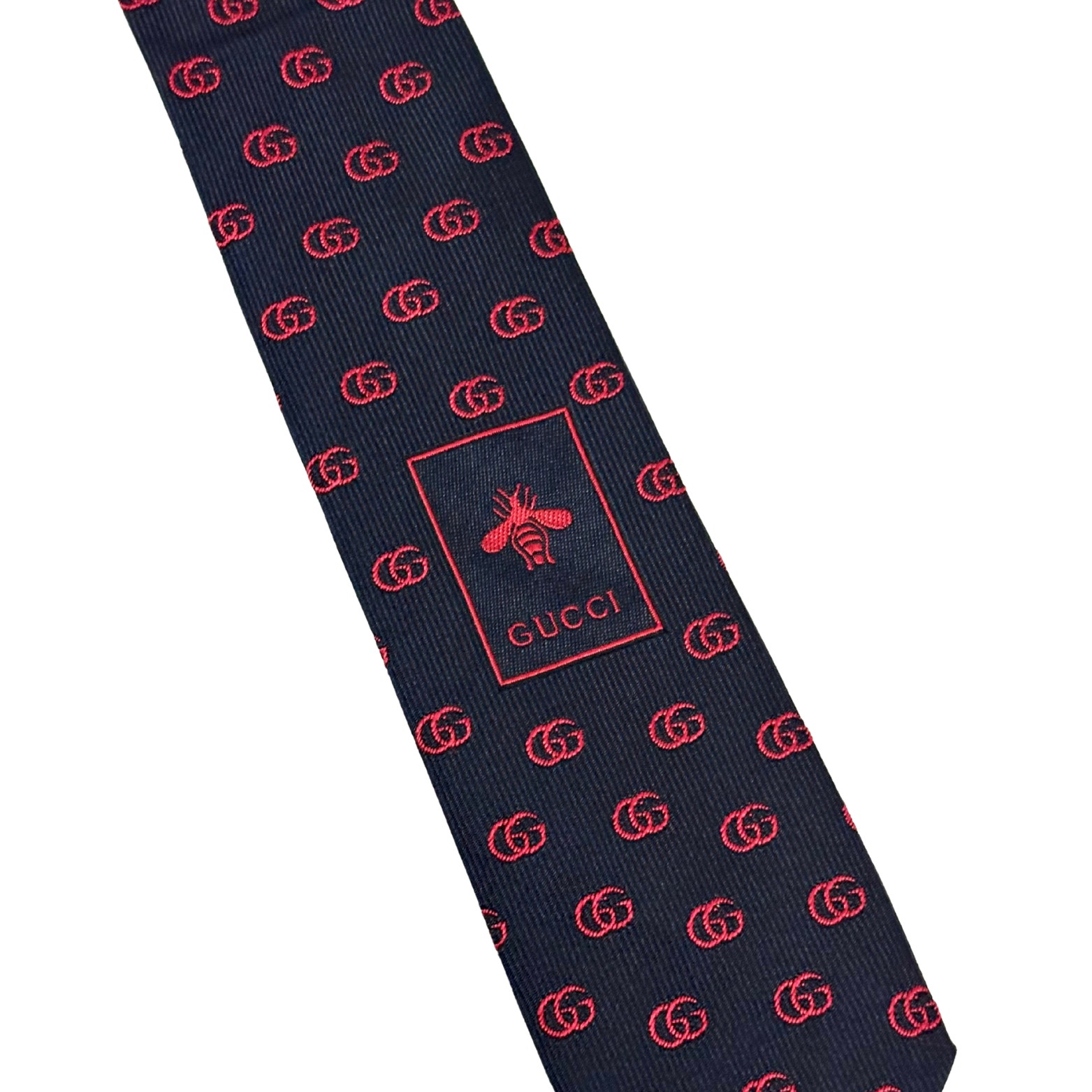 Gucci Navy with Red GG Print Silk Tie