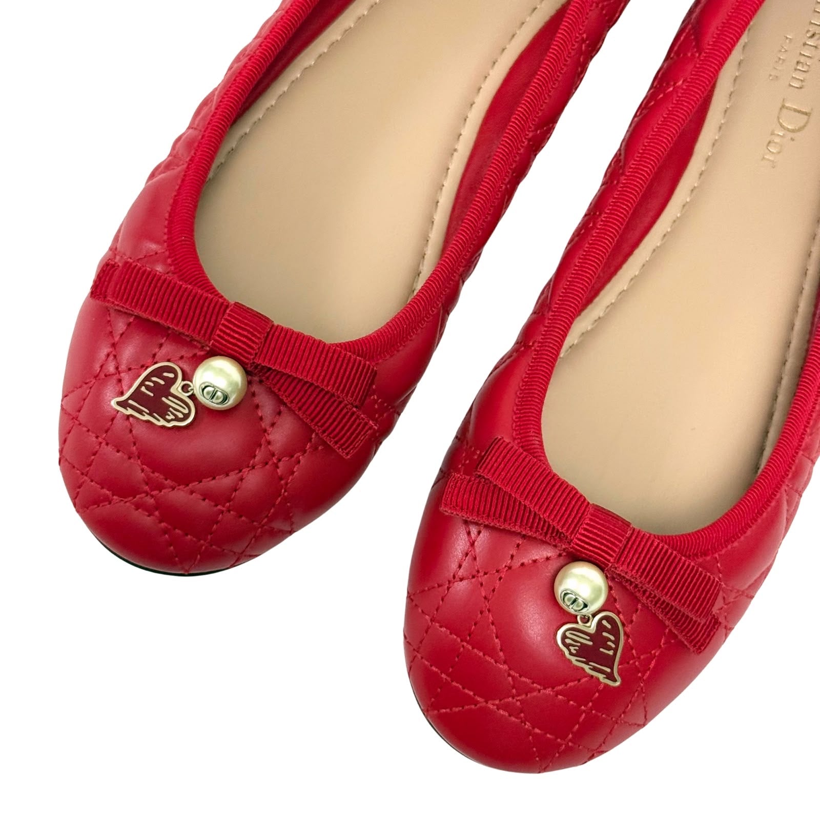 Christian Dior Red Cannage Quilted Leather Bow Ballet Flat
