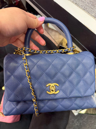 Chanel Blue Small Caviar Coco Top Handle