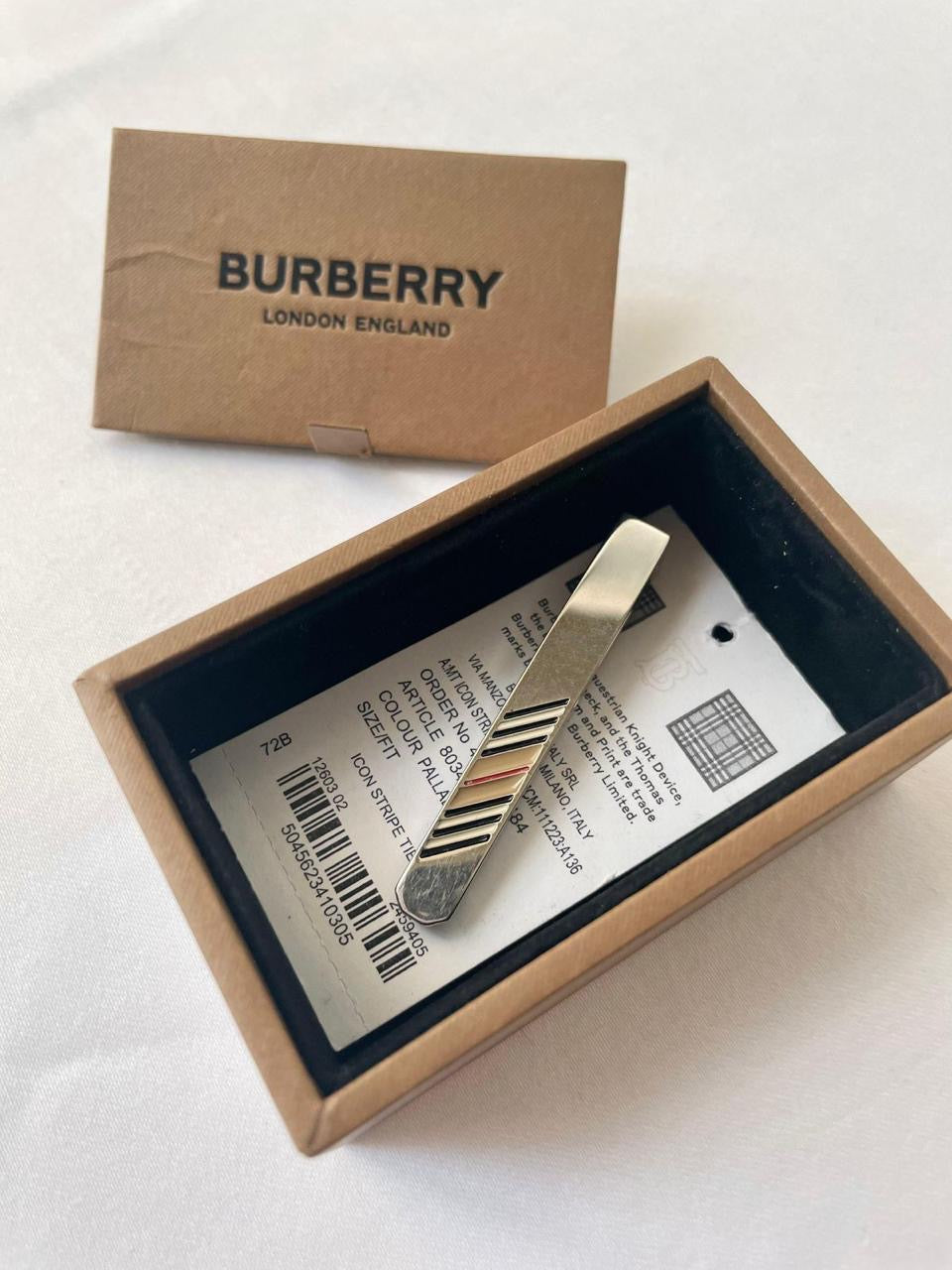 Burberry Classic Design Silver Tie Clip