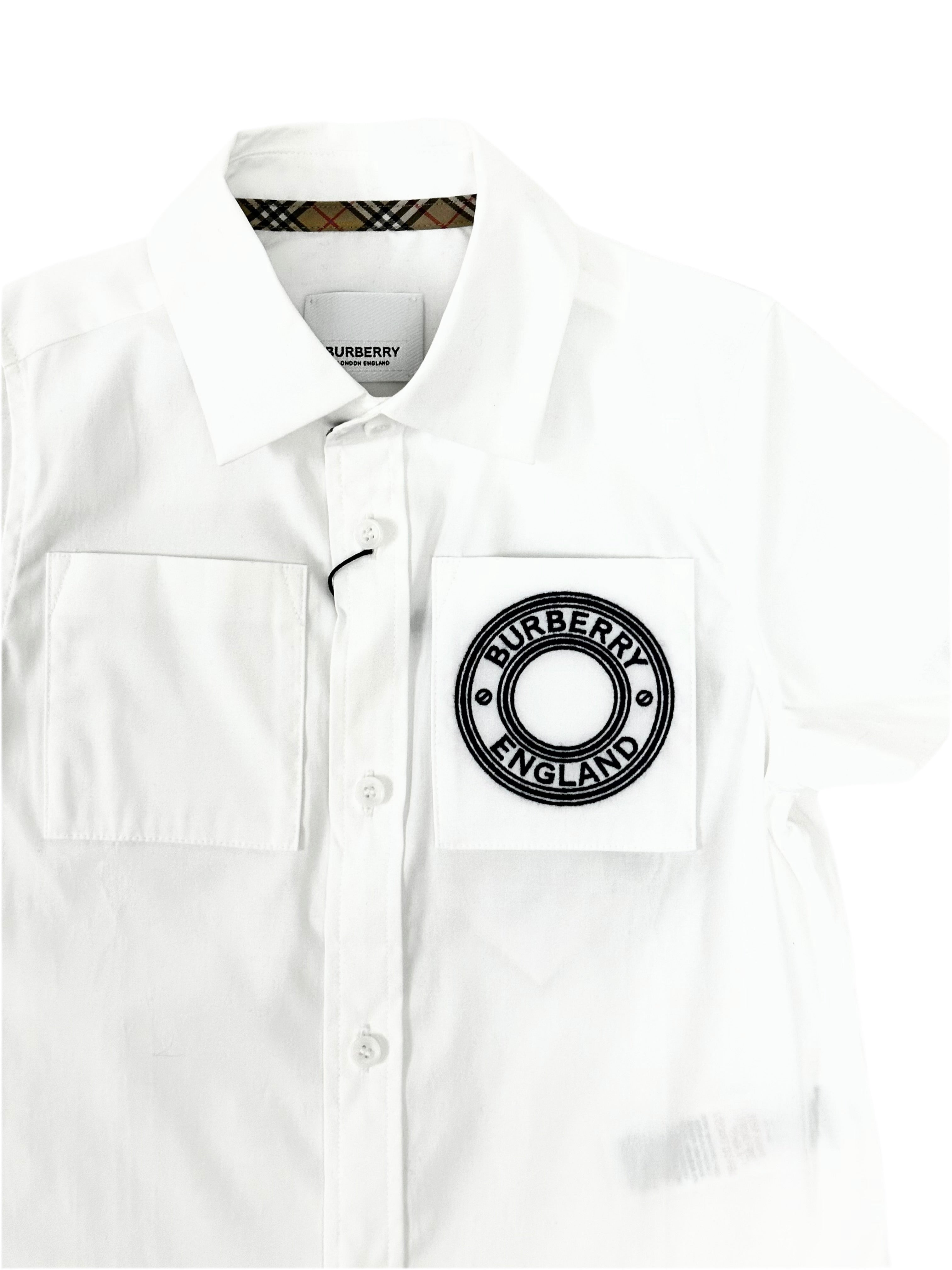 Burberry White Round Logo Classic Collar Shirt