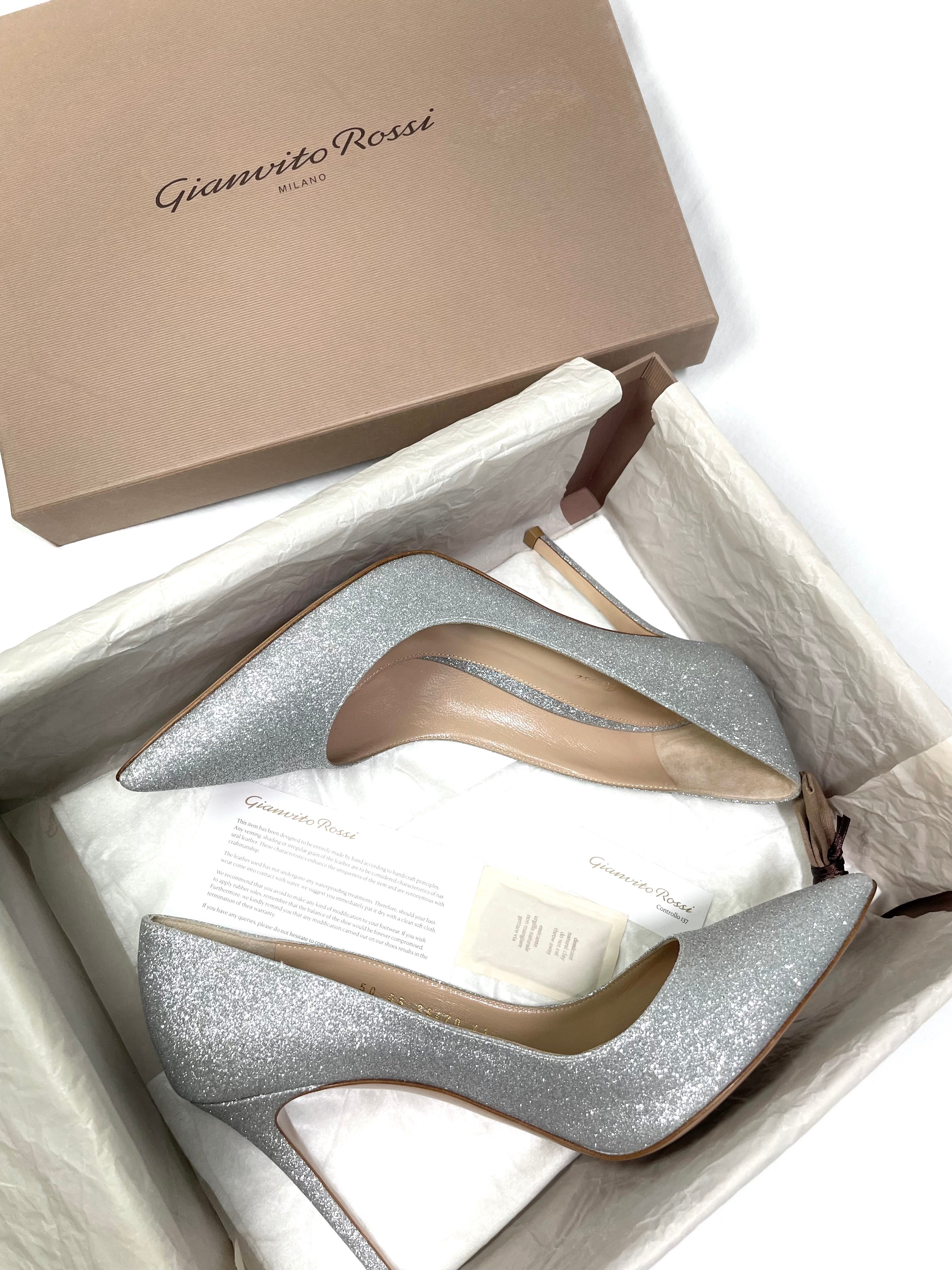 Gianvito Rossi Grey Glitter Heels