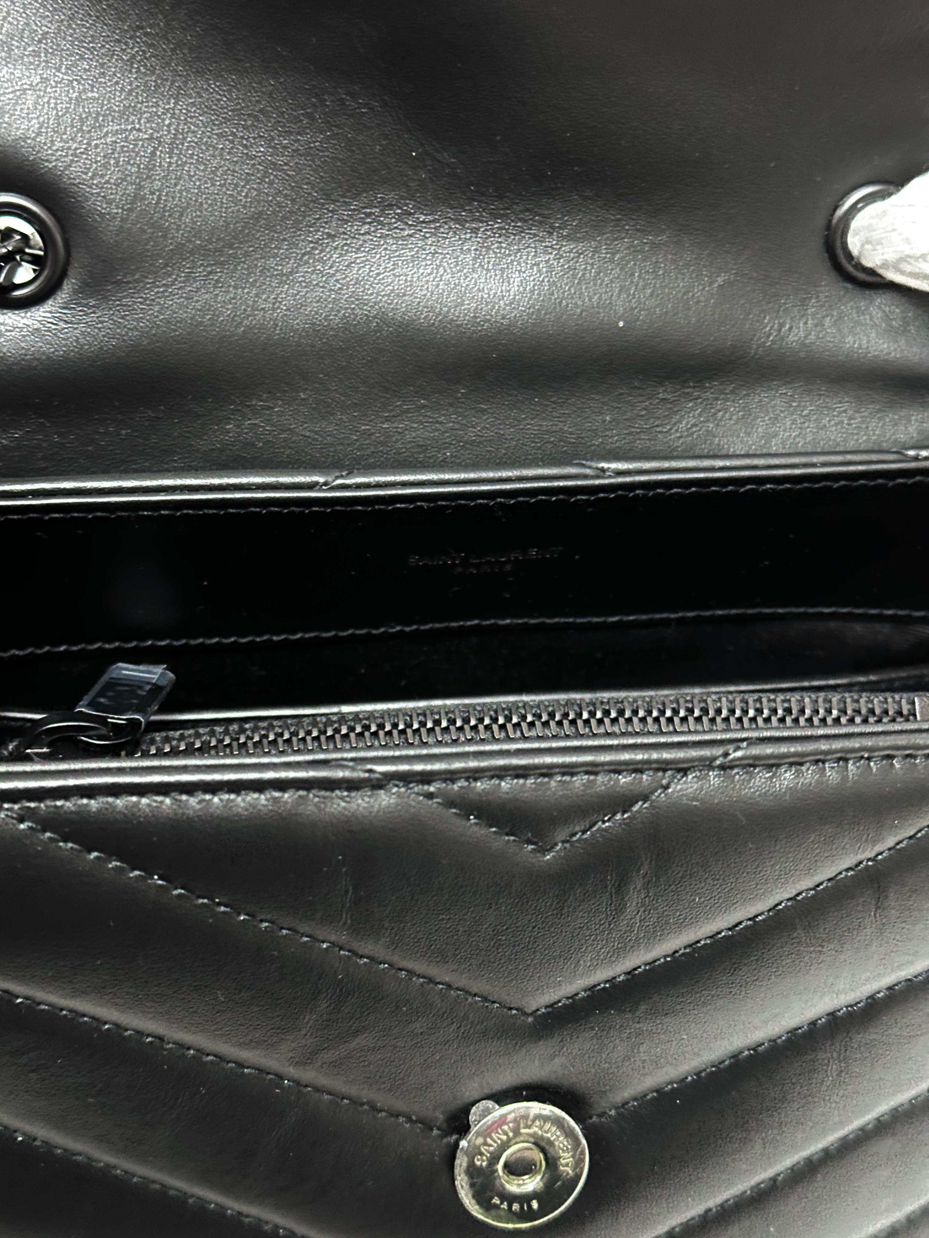 Saint Laurent Small Loulou Bag in Metalesse Leather Black On Black