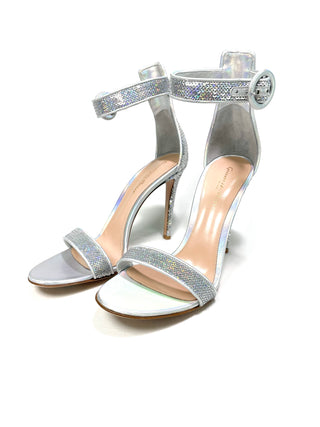 Gianvito Rossi Silver Sequin Sandals Heels