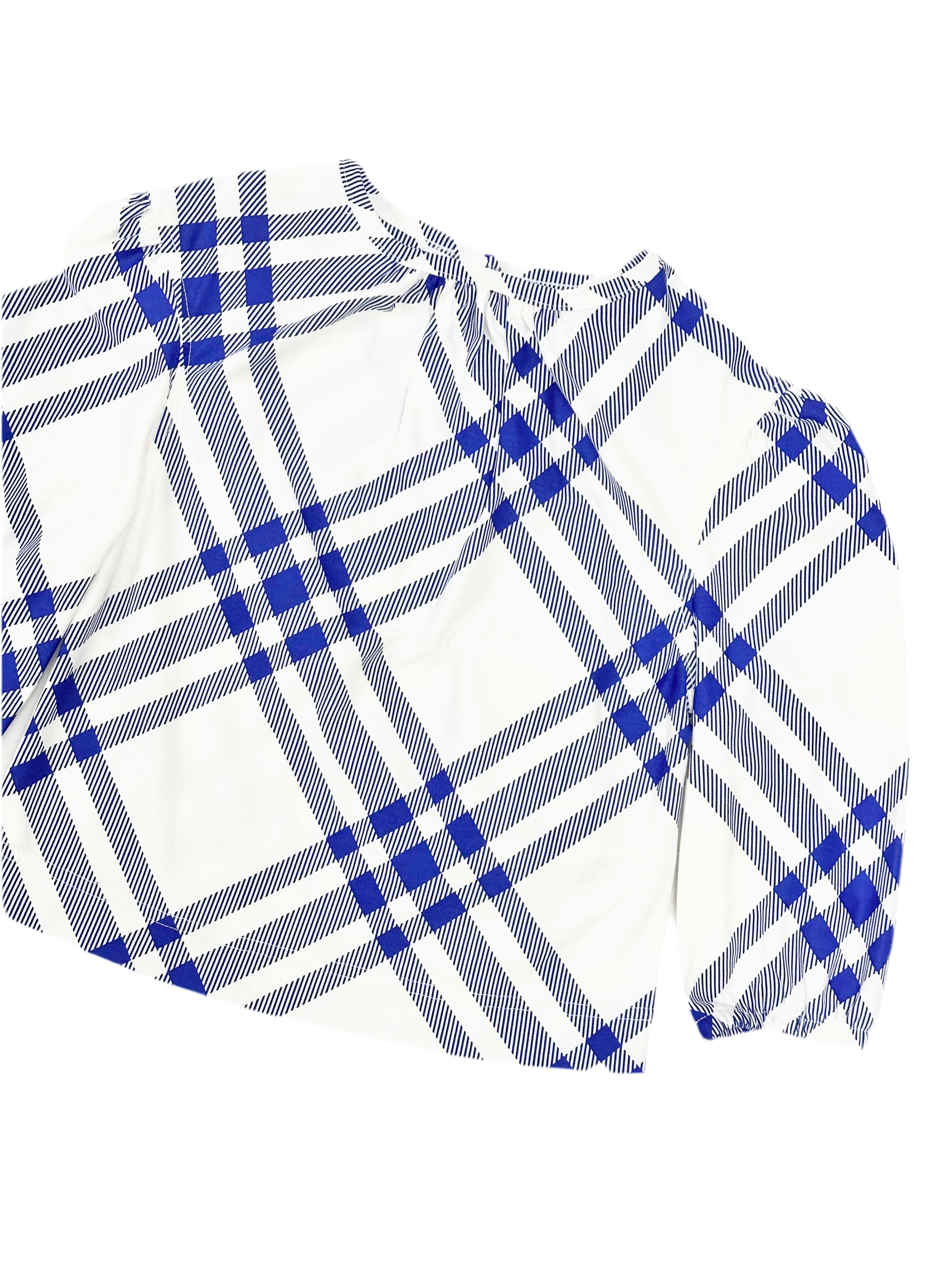 Burberry Blue White Caro Patch Long Sleeve Shirt