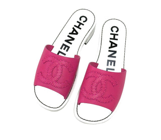 Chanel Dark Pink Leather CC Mules