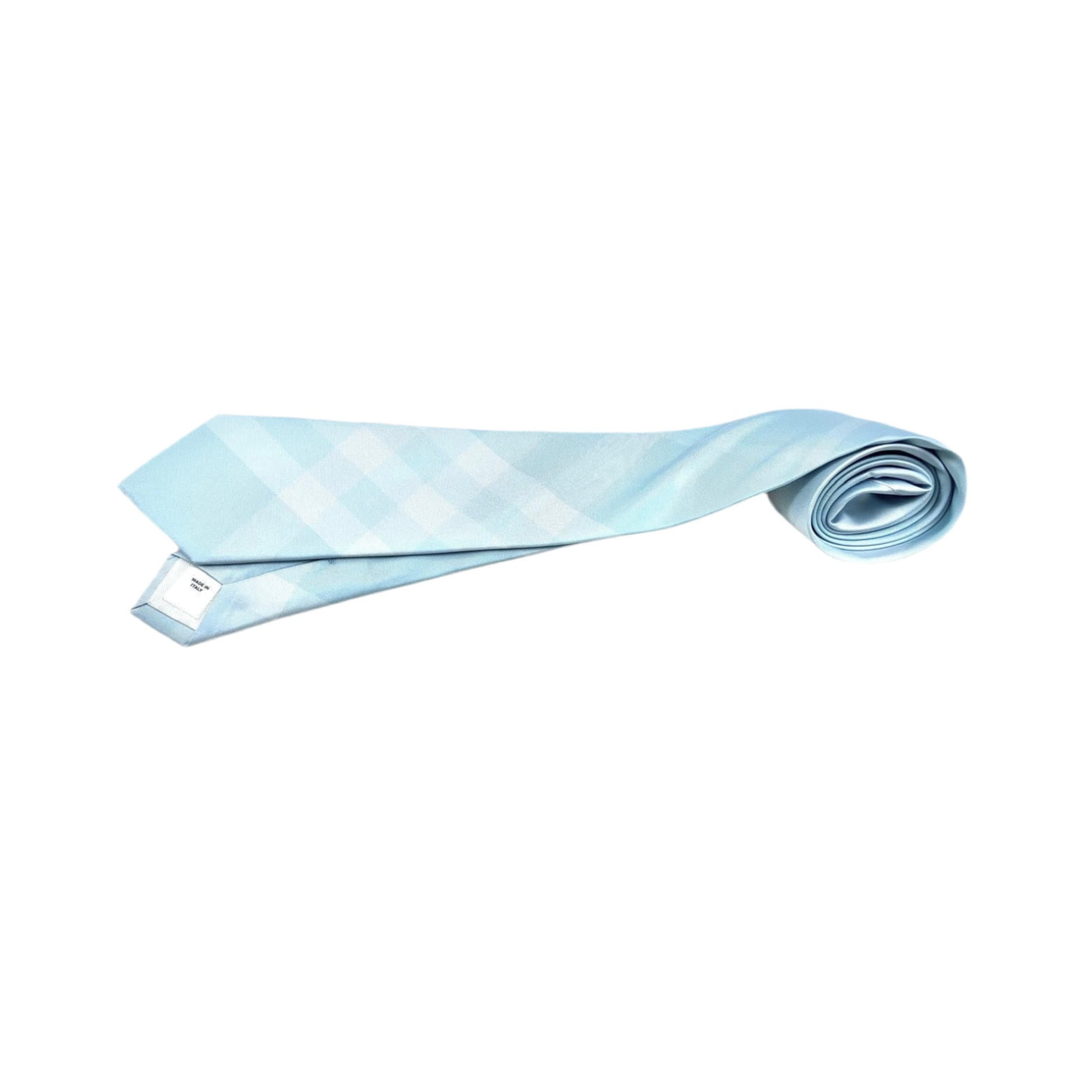 Burberry Silk Tie in Baby Blue Caro Patch
