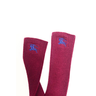 Burberry Wool socks with Horse Embroidery in Maroon Red