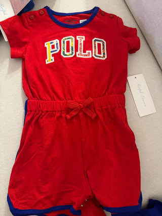 Ralph Lauren Red Polo Logo Playsuit