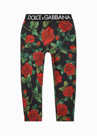 Dolce and Gabbana Blk Cotton Rose Jogger