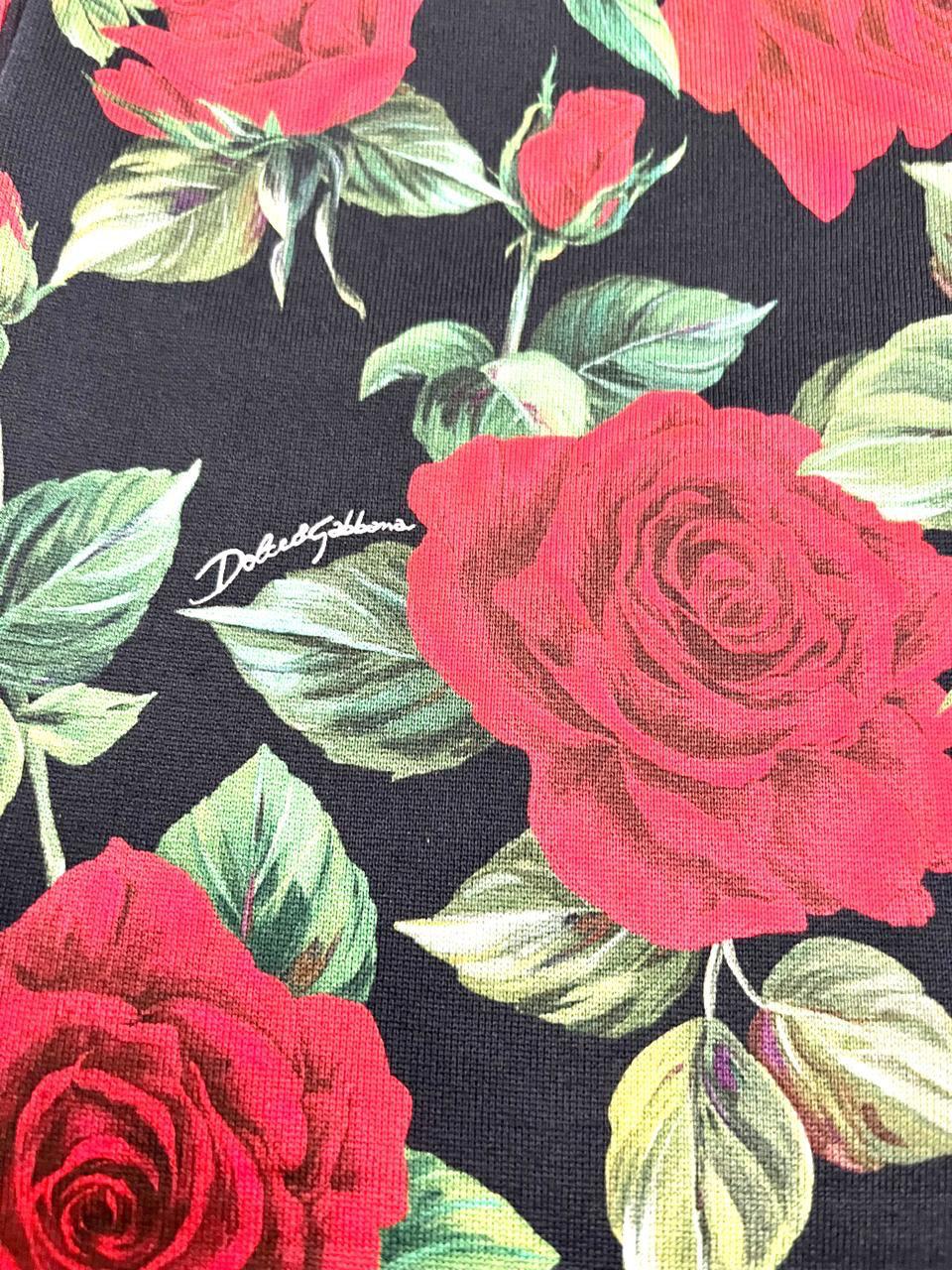 Dolce and Gabbana Blk Cotton Rose Jogger