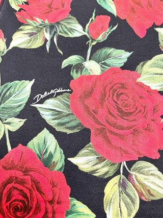 Dolce and Gabbana Blk Cotton Rose Jogger
