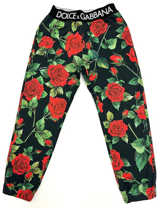 Dolce and Gabbana Blk Cotton Rose Jogger