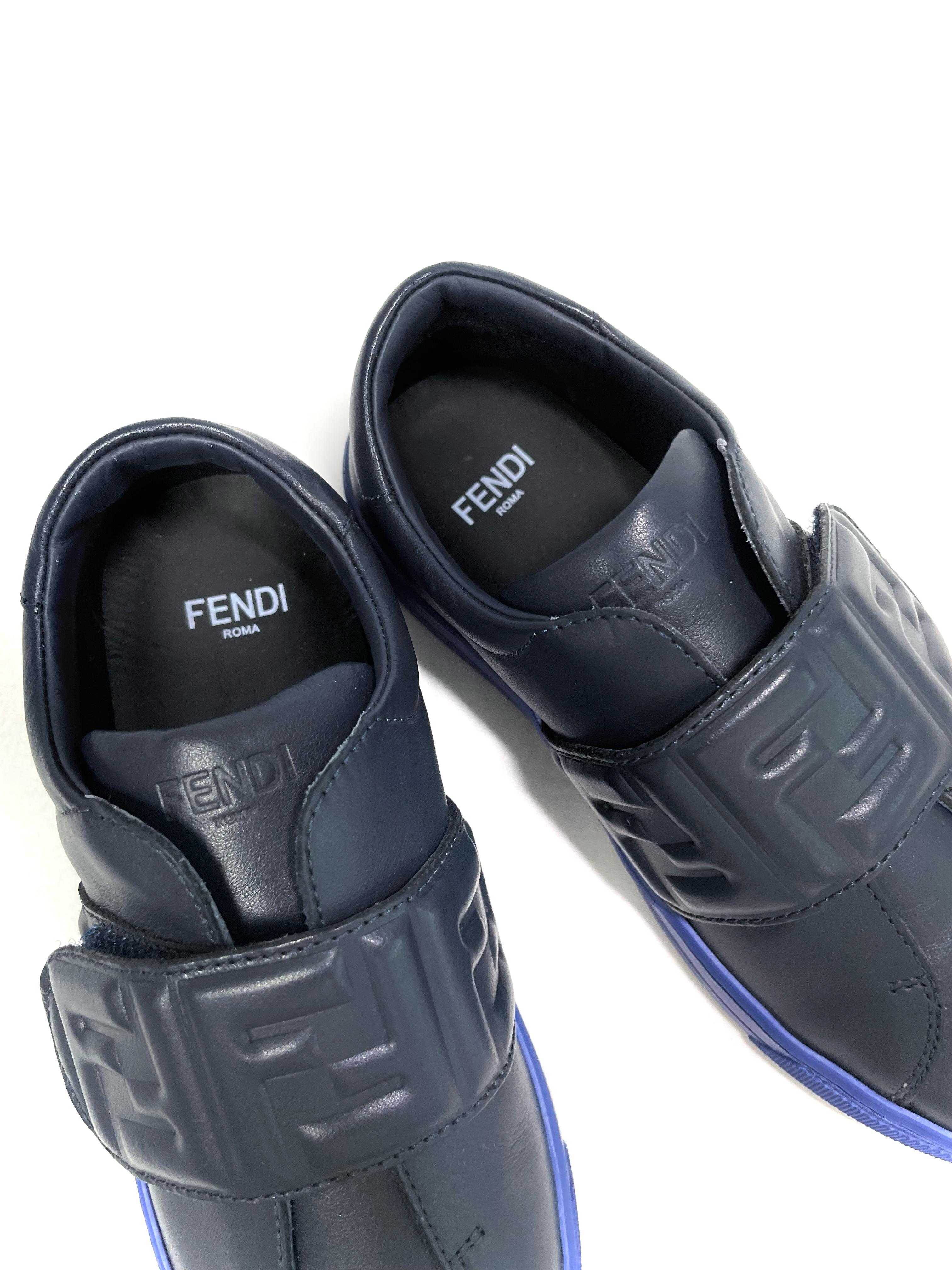 Fendi Navy FF Logo Velcro Sneakers