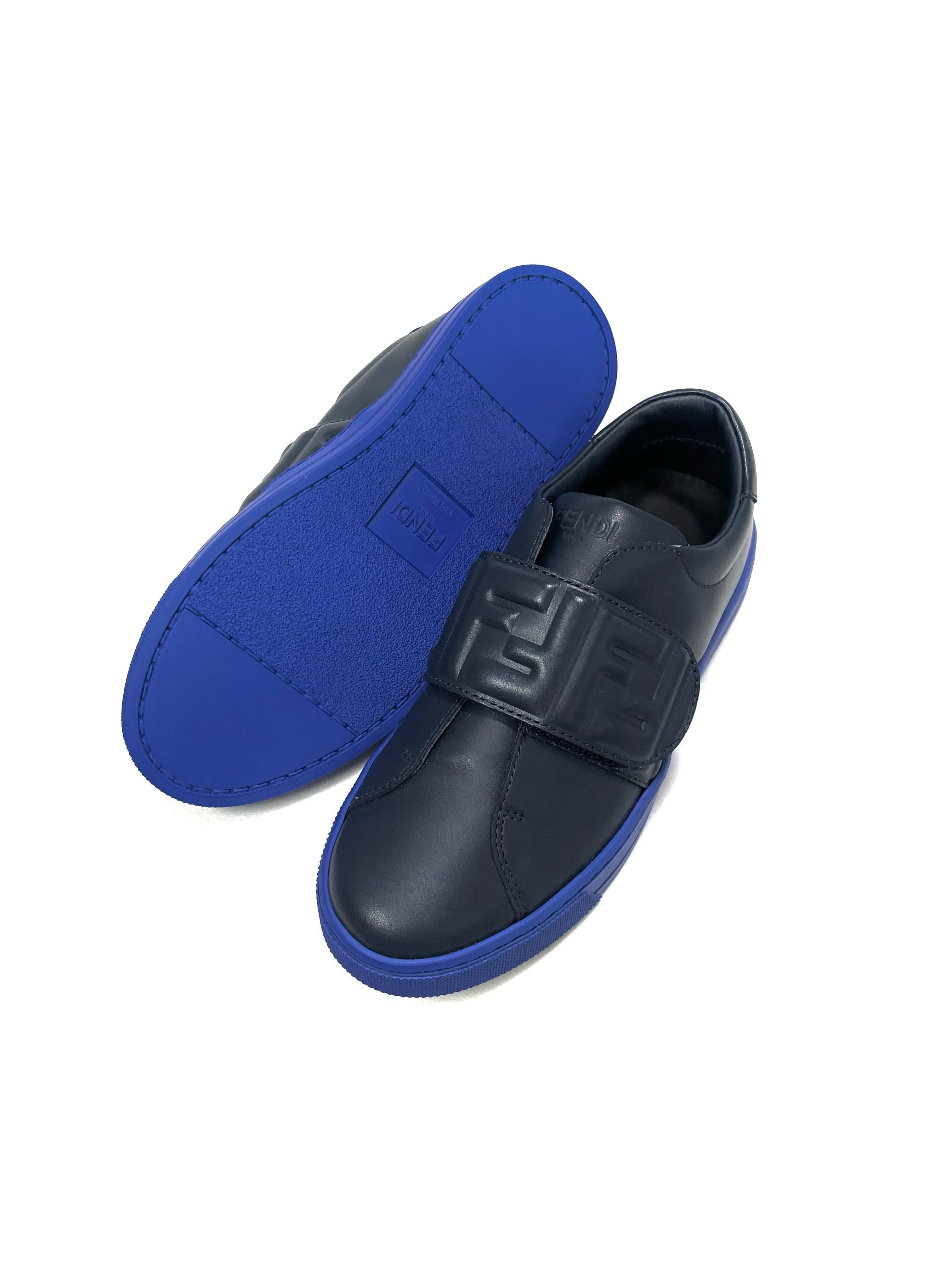 Fendi Navy FF Logo Velcro Sneakers