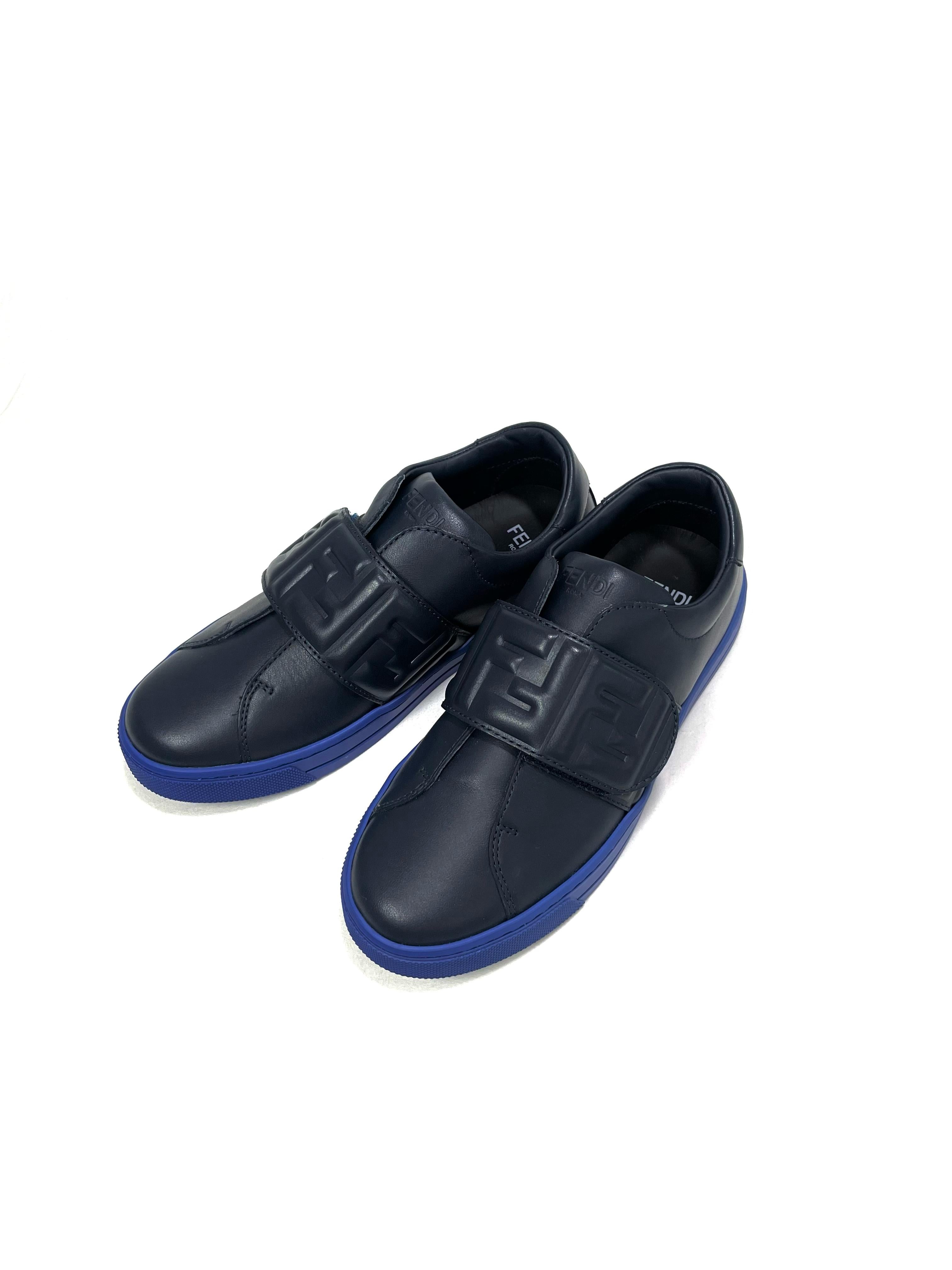 Fendi Navy FF Logo Velcro Sneakers
